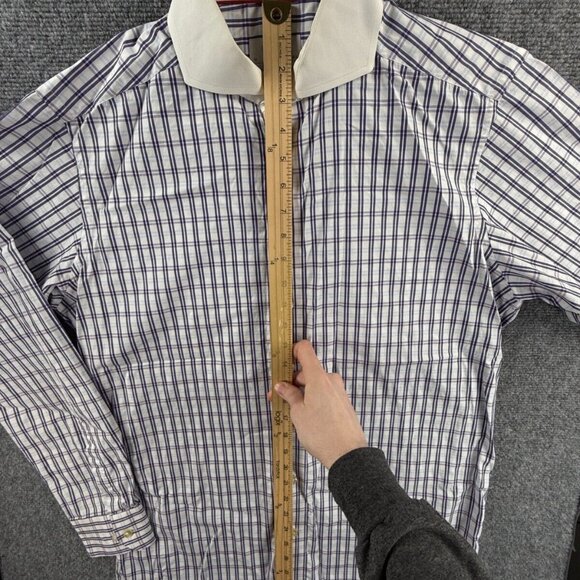 Eton 16.5 Long Sleeve Button Up Contrast Collar Preppy Purple Blue Plaid Cutaway - Picture 3 of 16